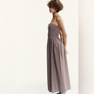 Zara Strapless Checkered Dress - Brown